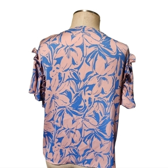 Maison D' Amelie Women's Pink Blue Short‎ Sleeve Floral Extra Small Blouse - Picture 4 of 11